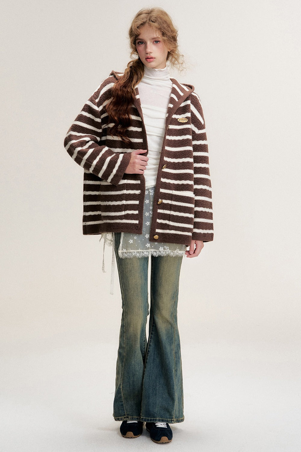 Hooded Striped Knit Cardigan