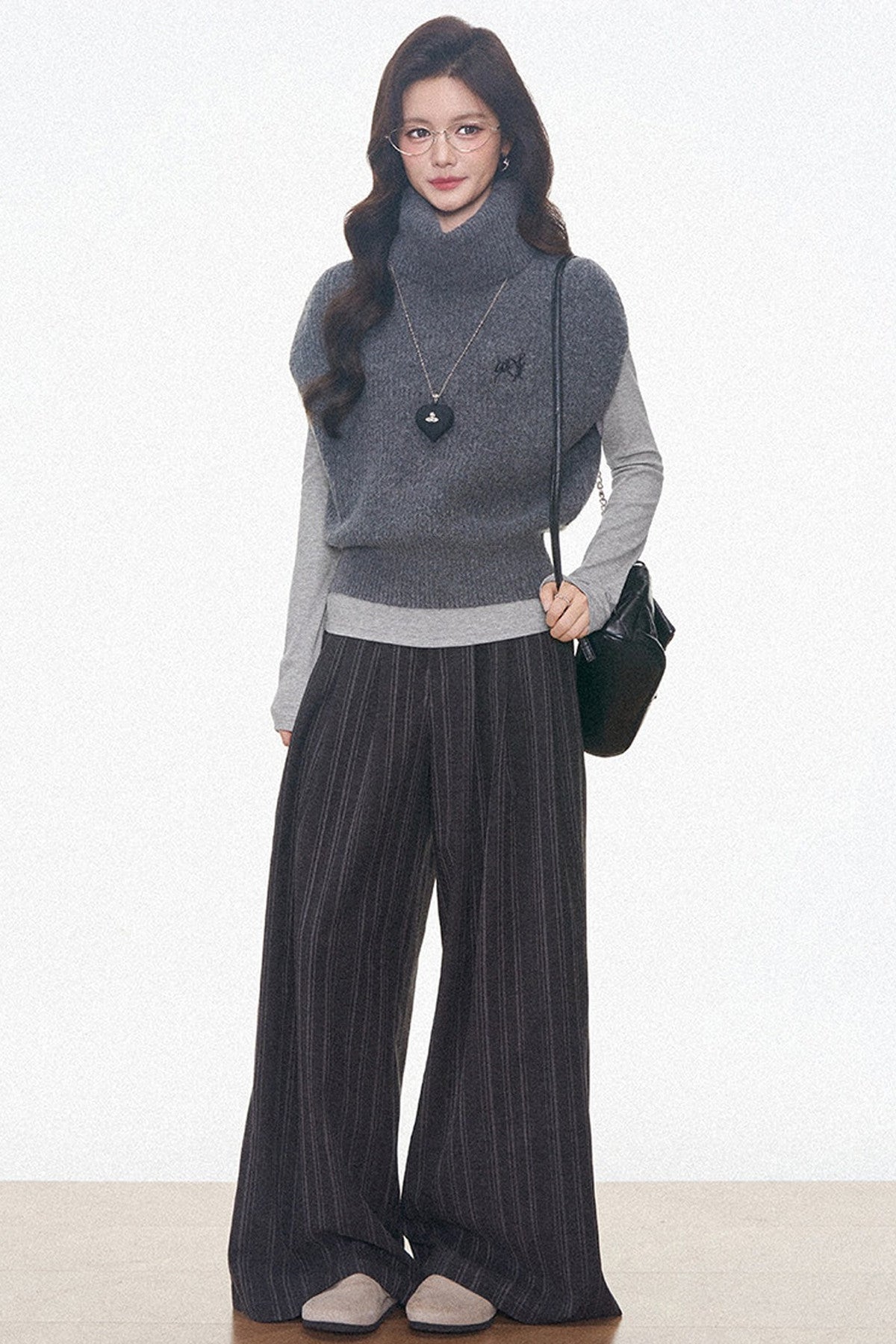 Layered Turtleneck Sweater and Pants 3-Piece Set-Up