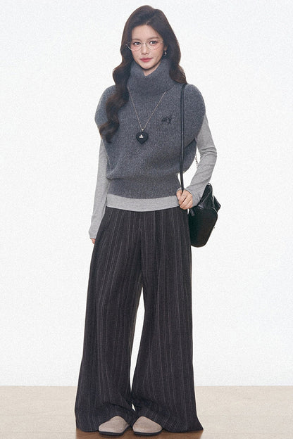Layered Turtleneck Sweater and Pants 3-Piece Set-Up