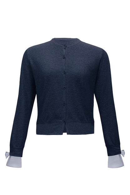 Layered-Look Bow Knit Cardigan