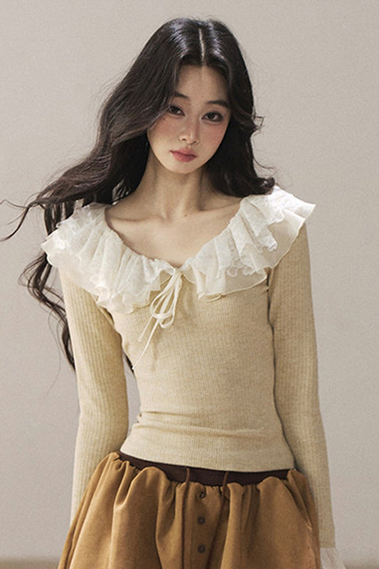Ruffled Lace Knit Top