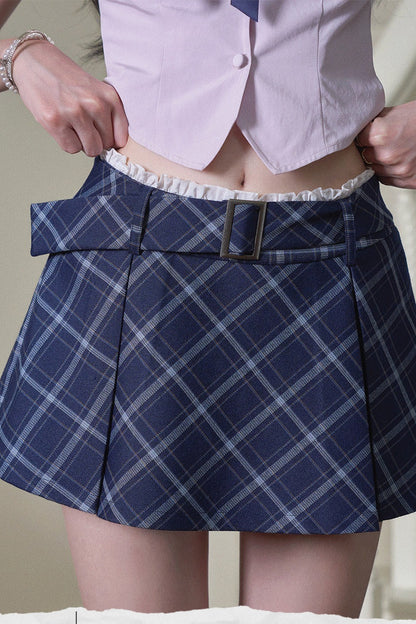 Plaid Pleated A-Line Mini Skirt