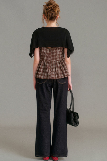 Textured Plaid Daisy Lace Camisole Set-Up