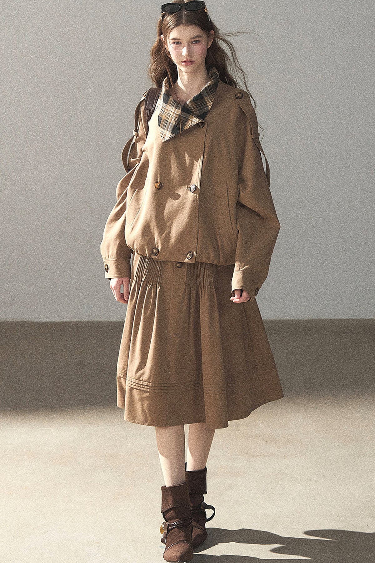 Chestnut Brown Jacket and Skirt Set-Up