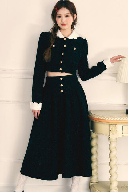 Tweed Jacket and Long Skirt Two-Piece Set