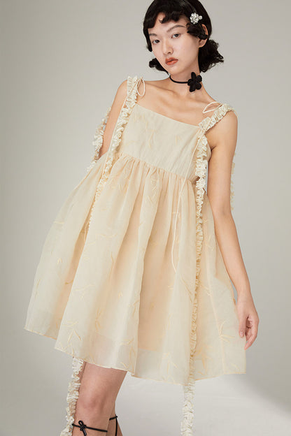 Floral Jacquard Ruffle Strap Dress