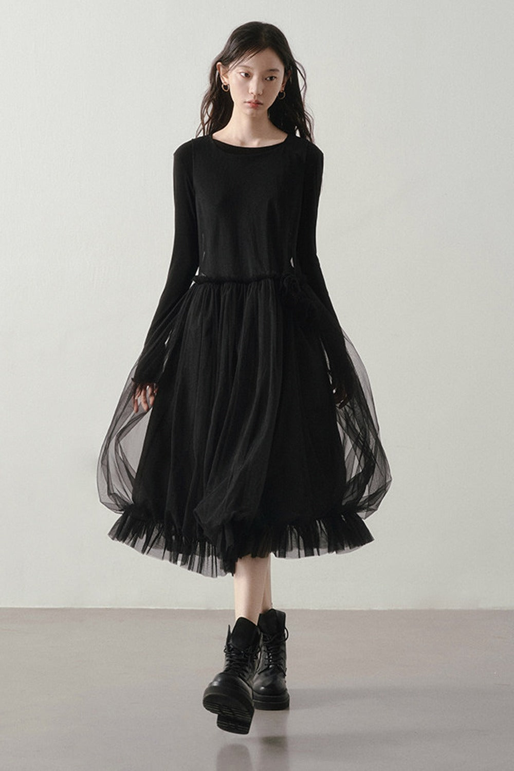 Multi-Layered Mesh Ruffle Tank Dress