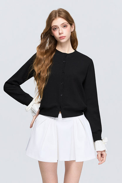 Layered-Look Bow Knit Cardigan