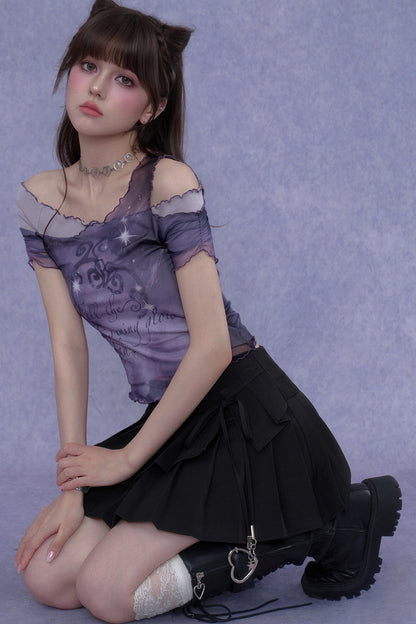 Purple Mesh One-Shoulder Top