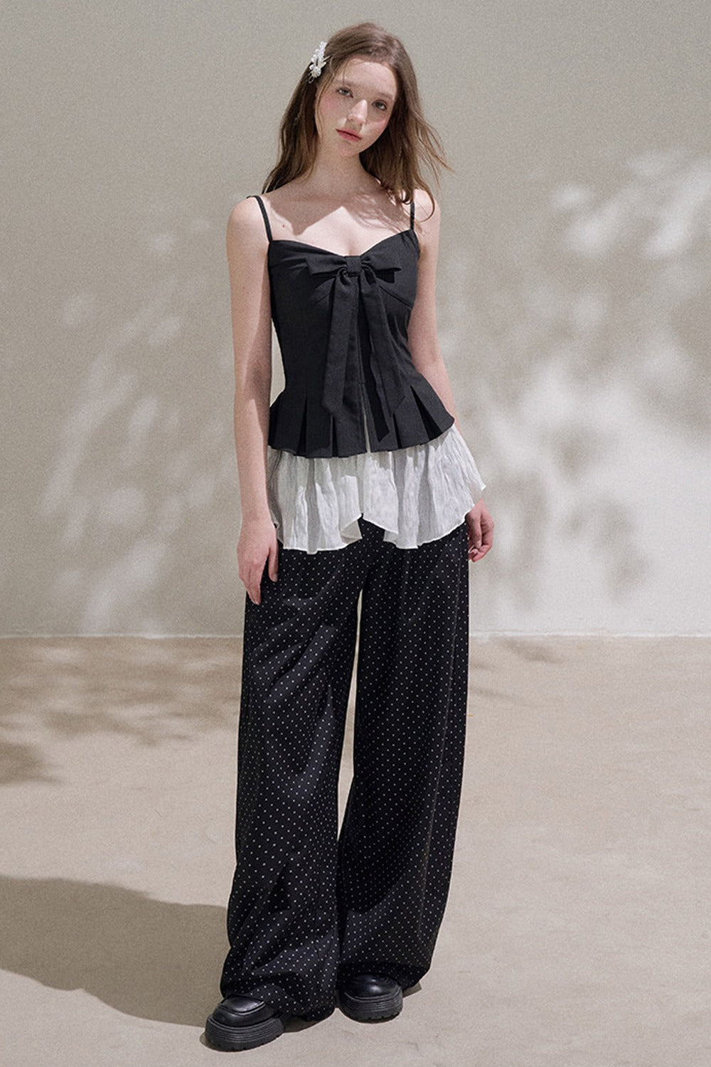 High-Waisted Polka Dot Wide-Leg Pants