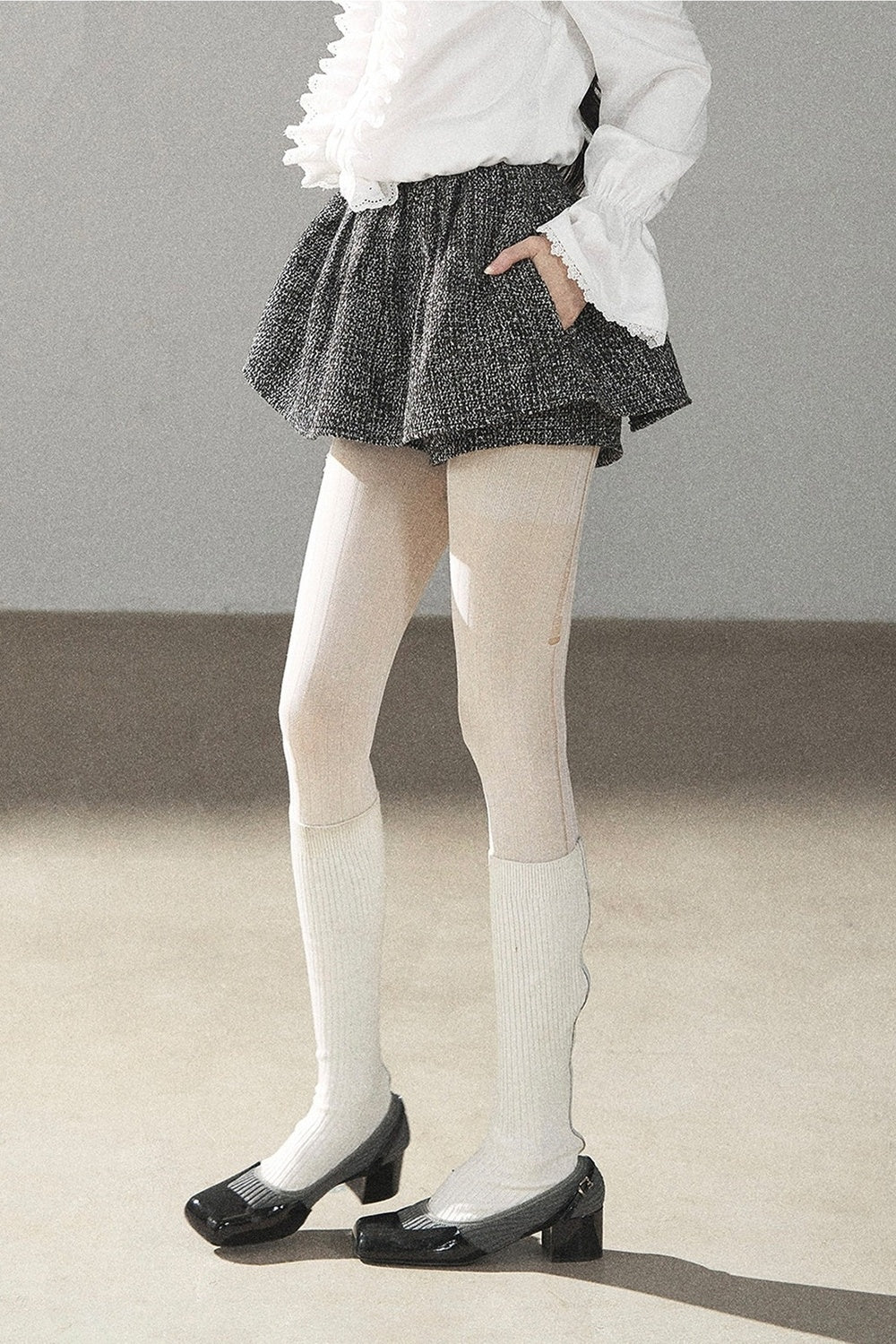 Black White Tweed Jacket With Skirt and Top Set-Up