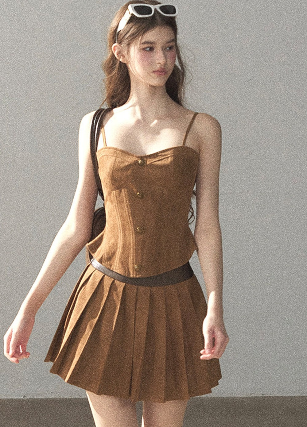 Autumn Coat and Pleated Skirt Three-Piece Set-Up