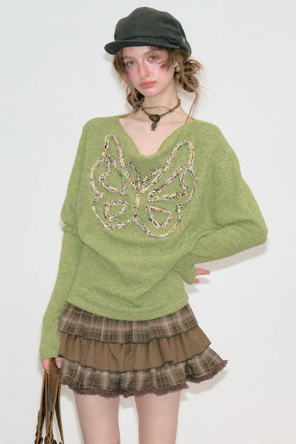 Vintage Butterfly Embroidery Knit Top