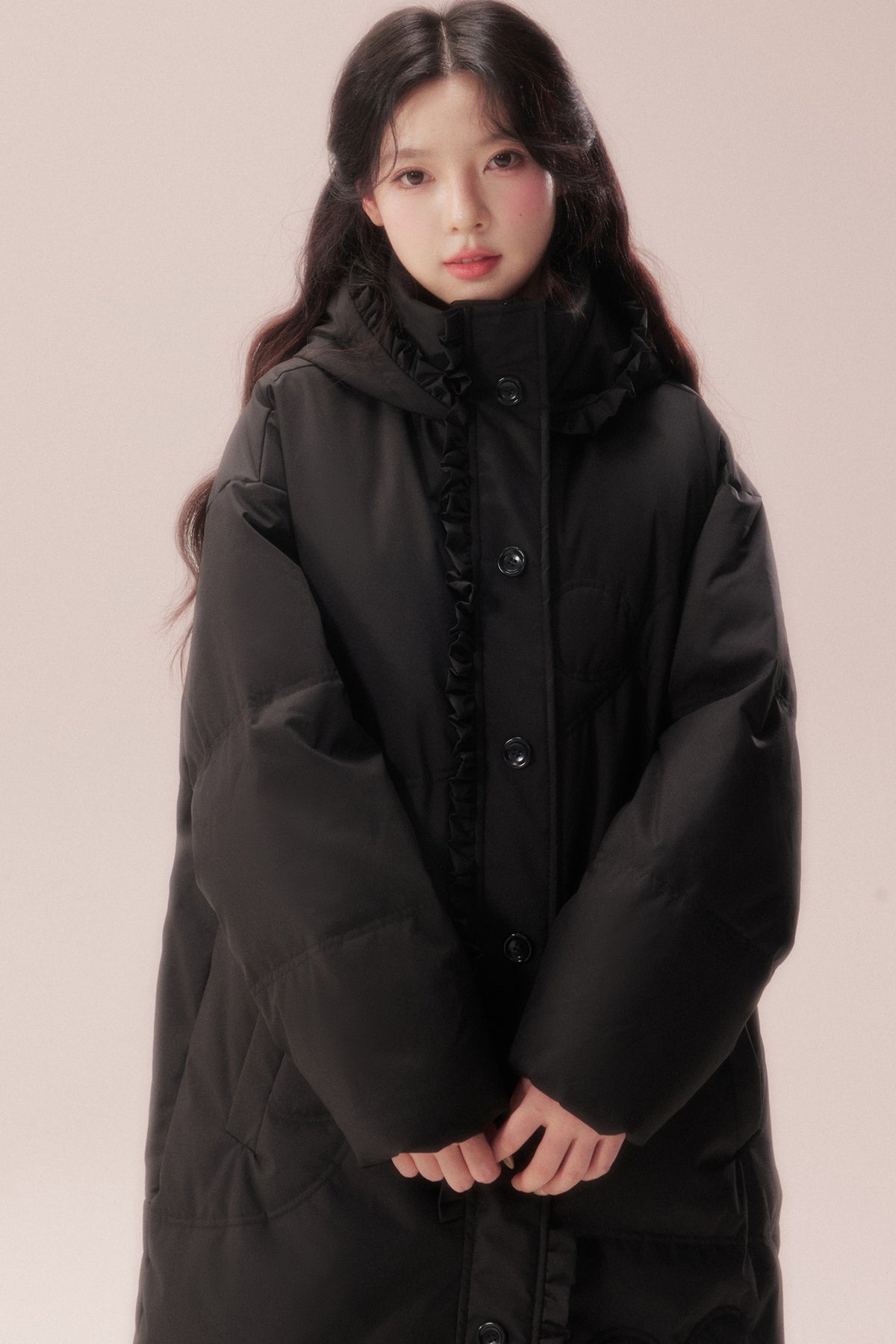Cloud Pattern Quilted Long Down Jacket