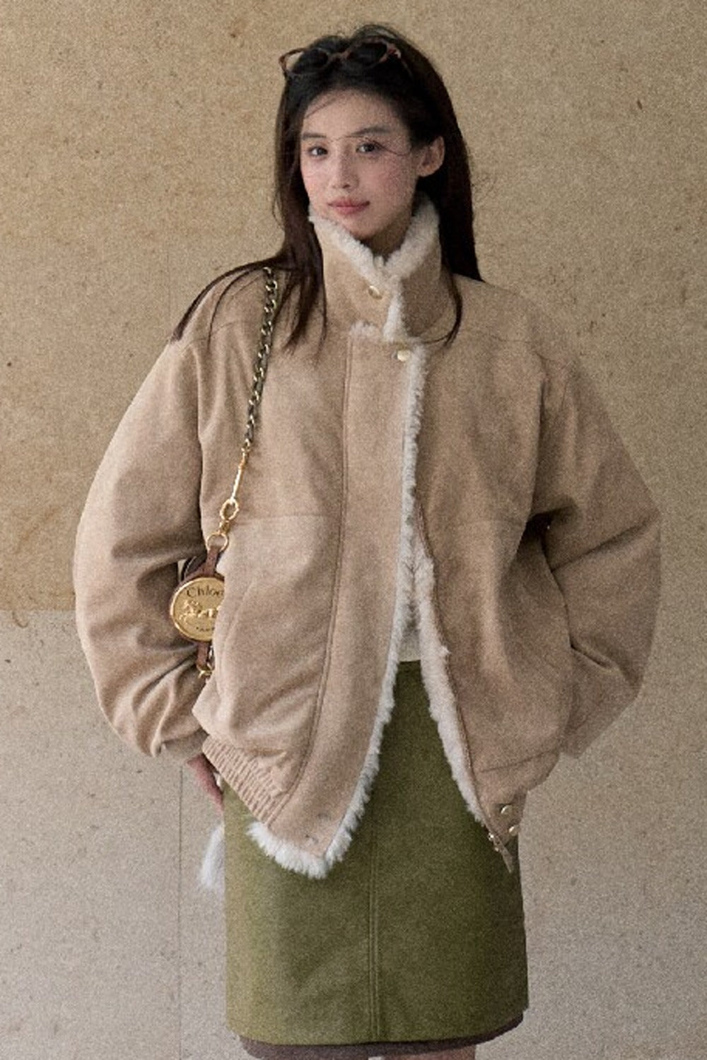 Fern Green Leather Straight Skirt