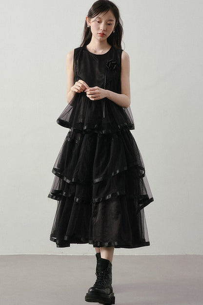Black Mesh Layered-Look Two-Piece Set