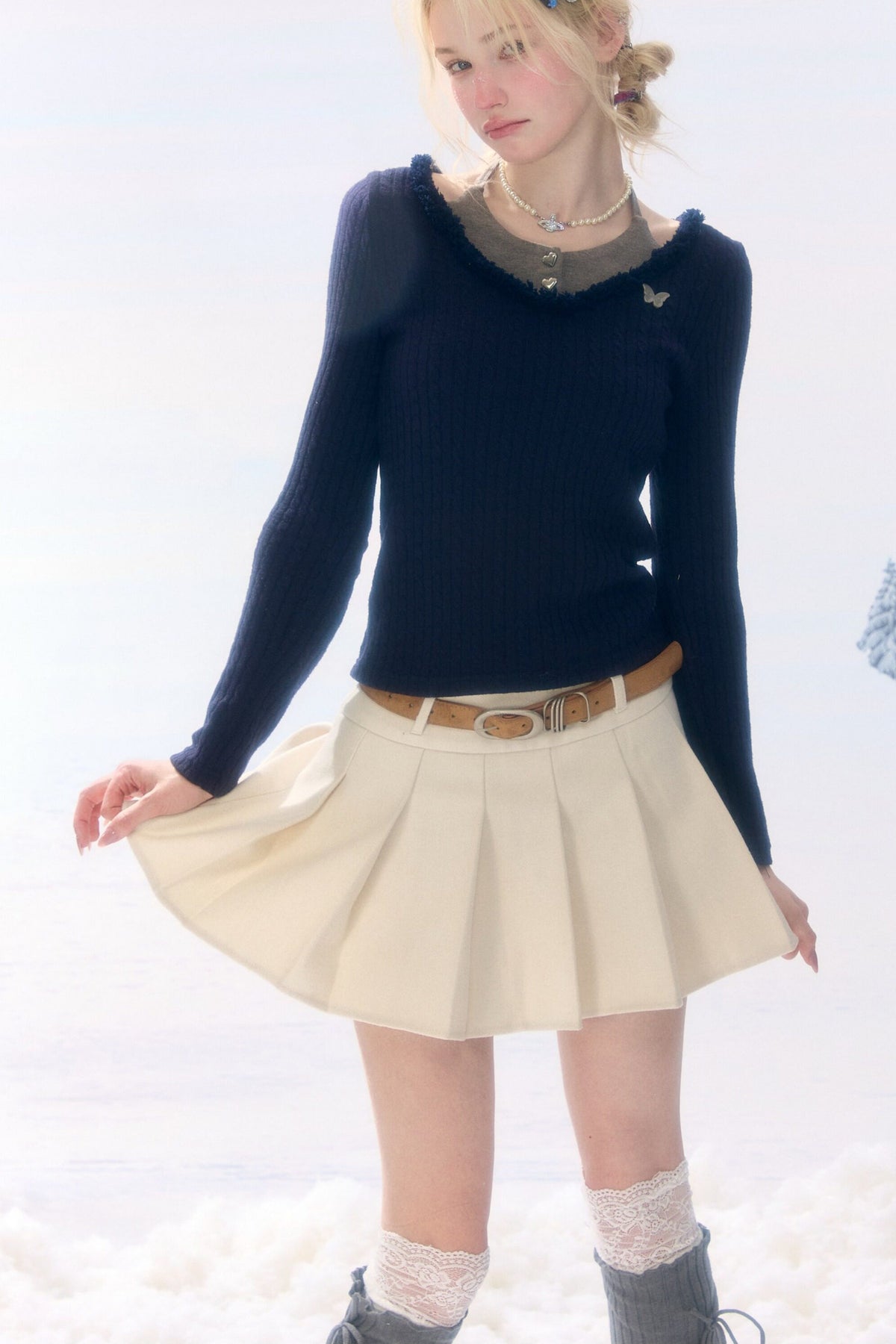 Frayed Halter Layered-Look Knit Top
