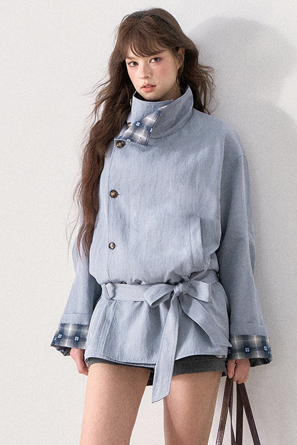 Mint Plaid Patchwork Trench Coat