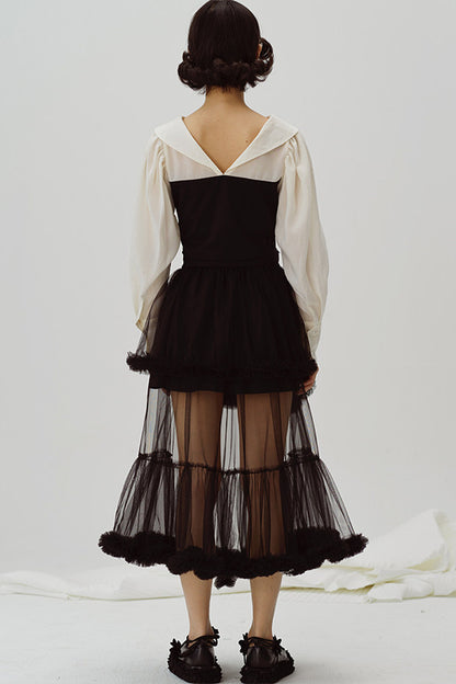 Black and White Color-Block Blouse