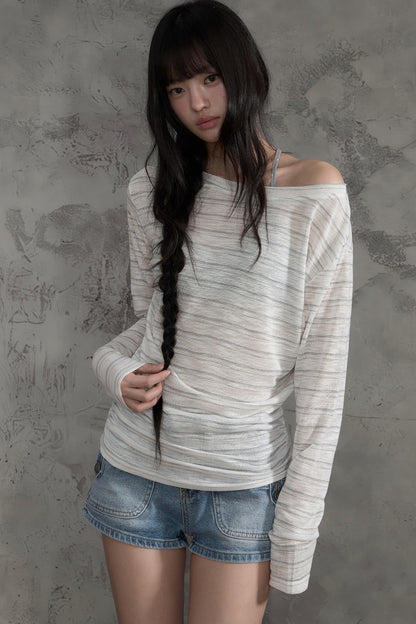Striped Slightly Off-Shoulder Cover-Up, Pants and Top Set