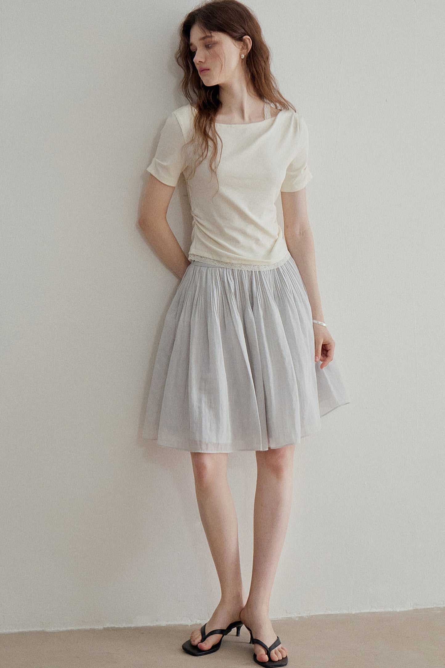 French Ruched A-Line Skirt