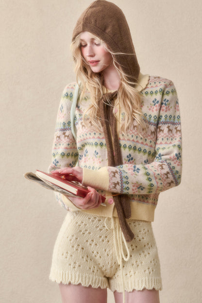 Reindeer Fair Isle Doll Collar Short Cardigan