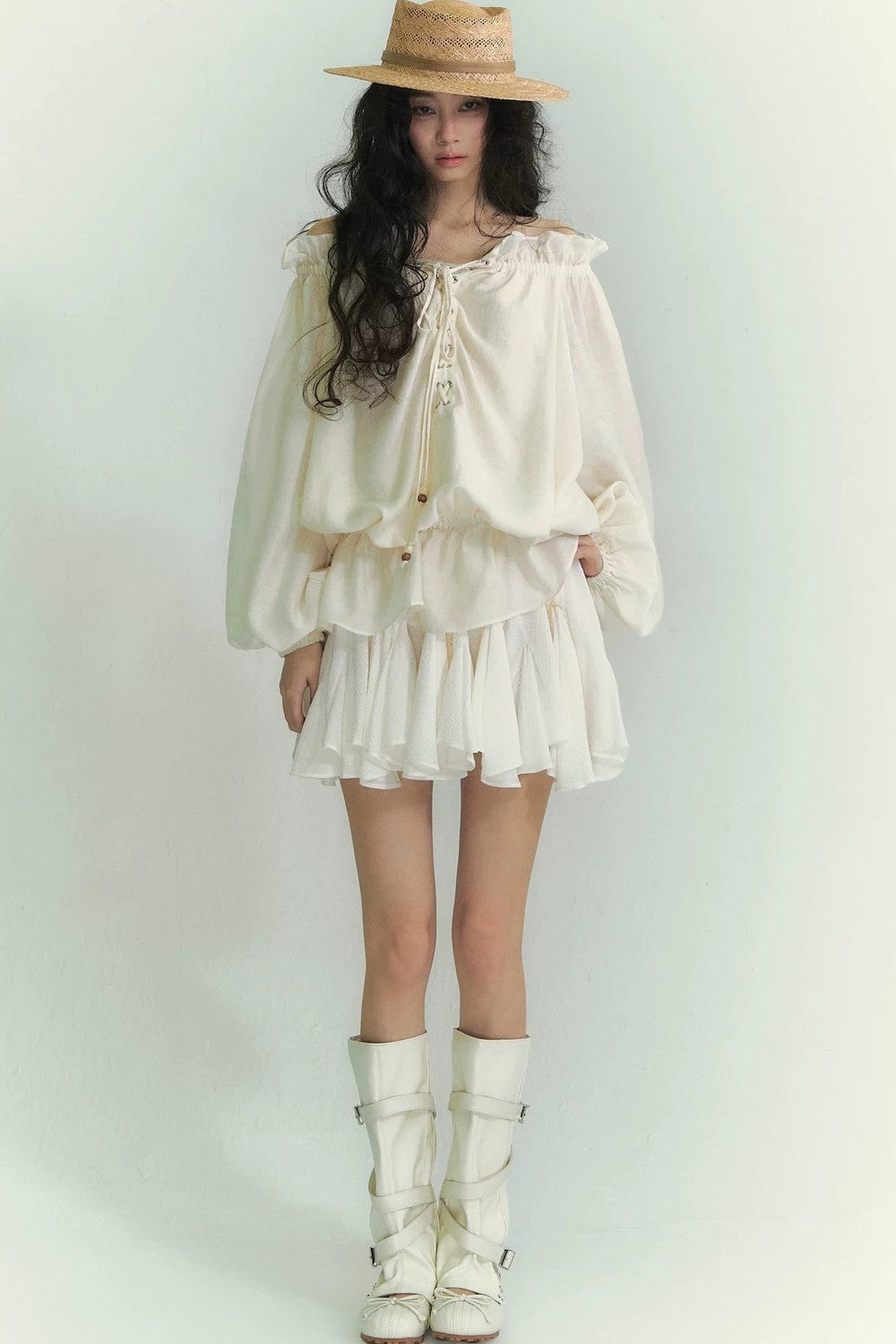 Off-Shoulder Lantern Sleeve Shirt
