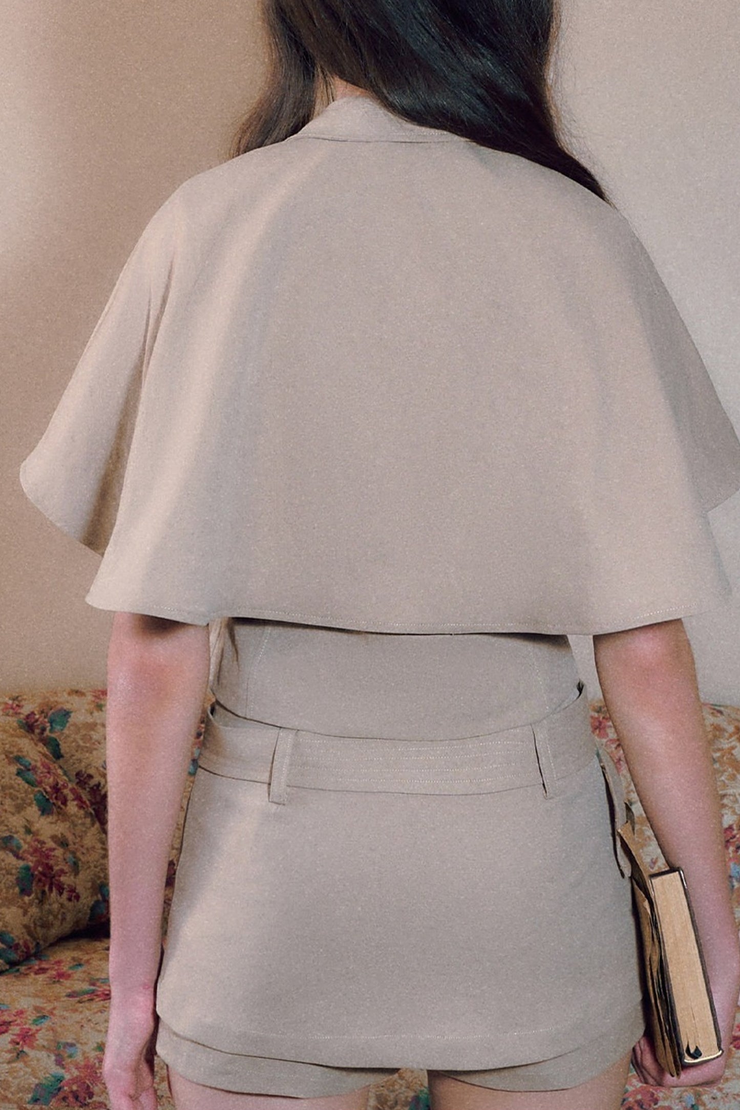 Vintage Double-Breasted Cape Top and Short Skirt Set-Up