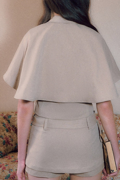 Vintage Double-Breasted Cape Top and Short Skirt Set-Up