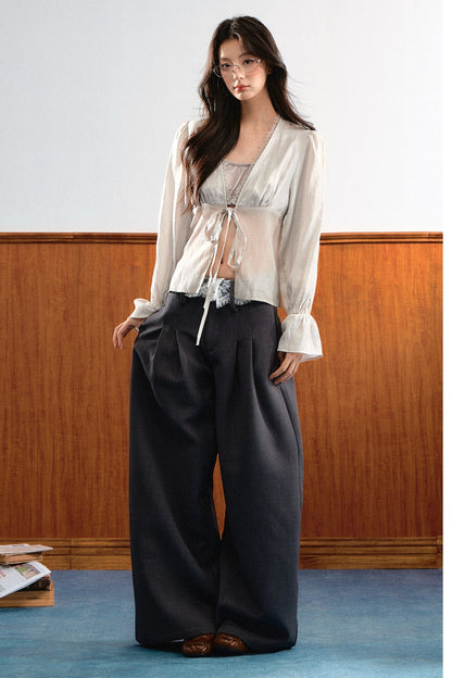 Natural Waist Lace Wide-Leg Pants