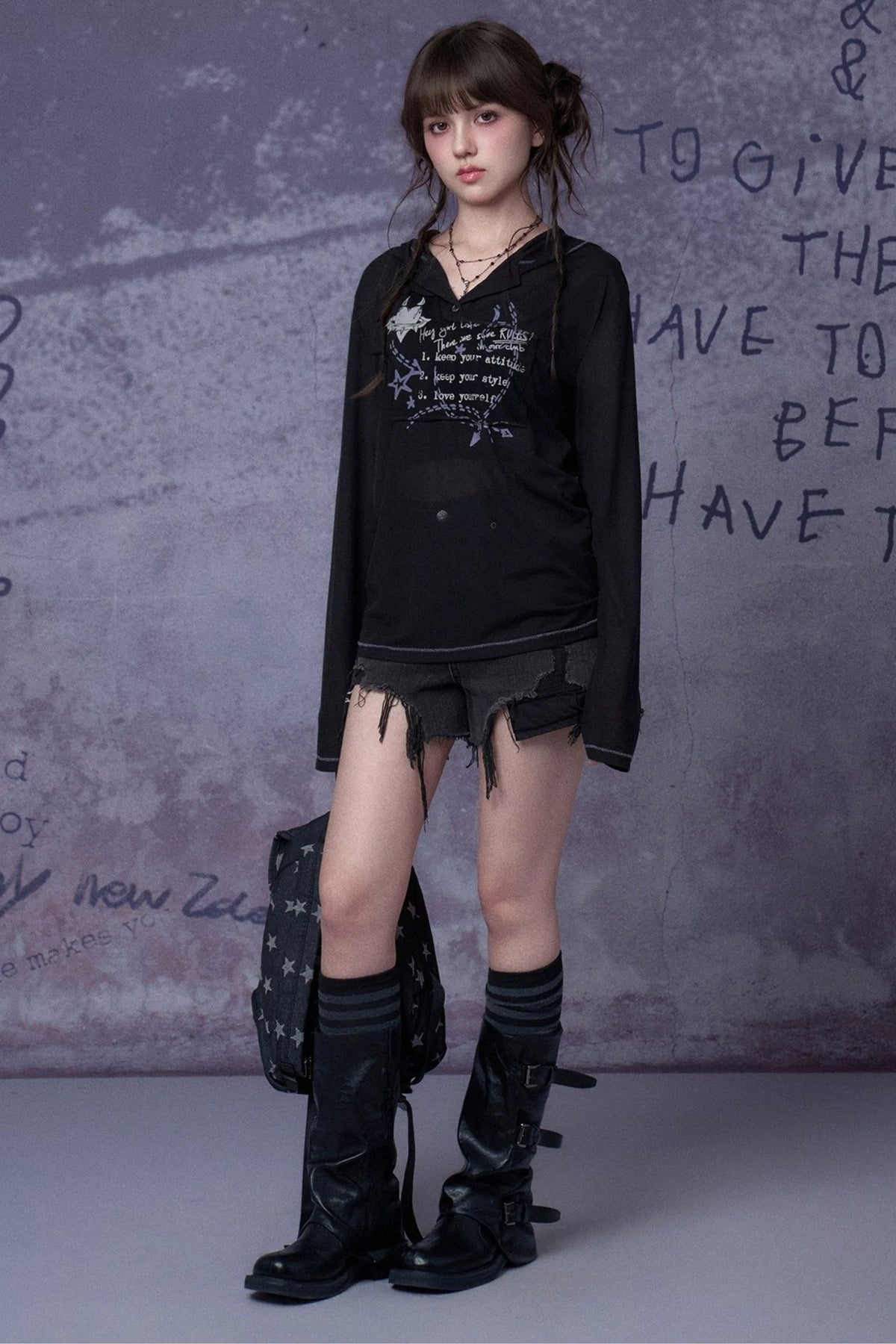 Street Graffiti Mesh Hooded Top