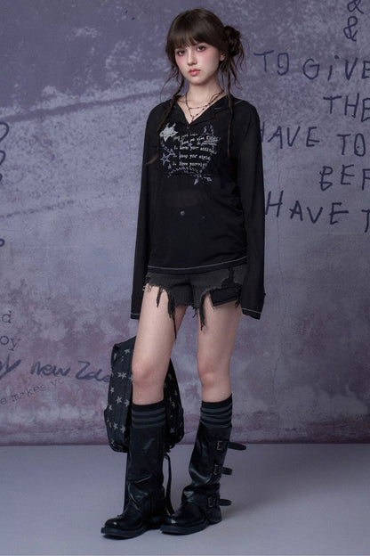 Street Graffiti Mesh Hooded Top