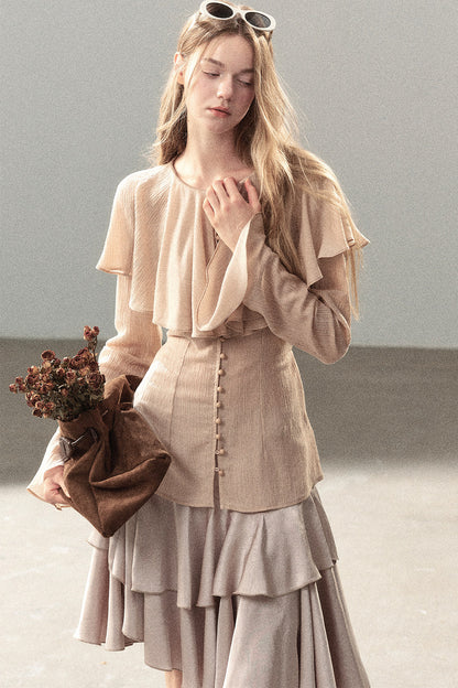 Ruffled Sheer Chiffon Top