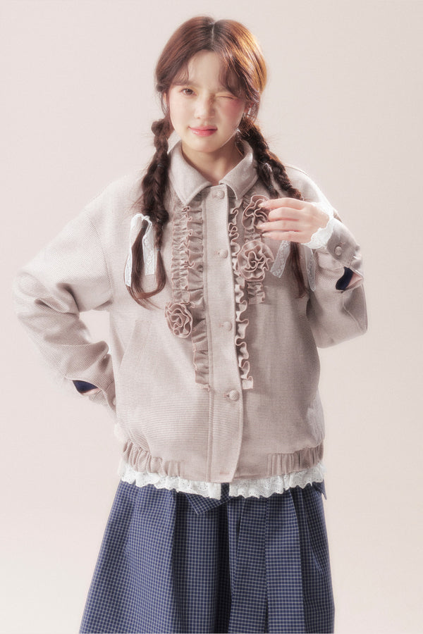 3D Rose Patchwork Ruffle Jacket