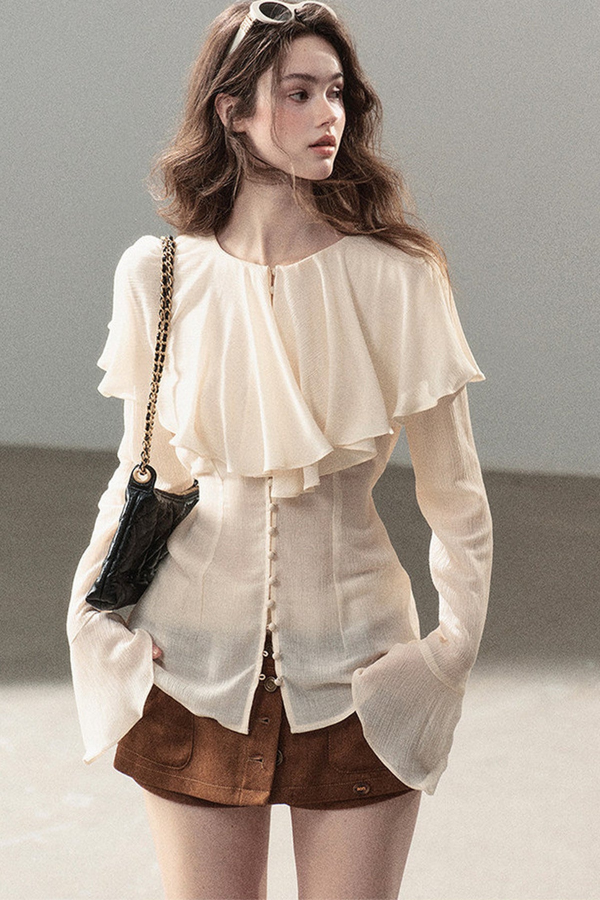 Ruffled Sheer Chiffon Top