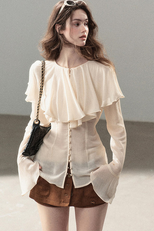 Ruffled Sheer Chiffon Top