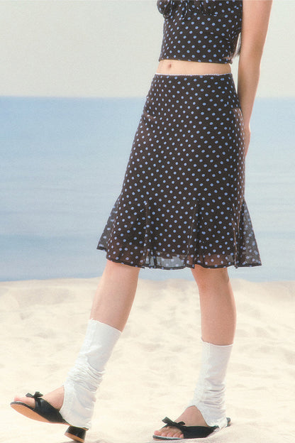 High-Waisted Chiffon Polka Dot Fishtail Skirt