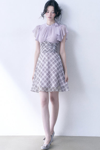 Lavender Plaid Flutter Dress