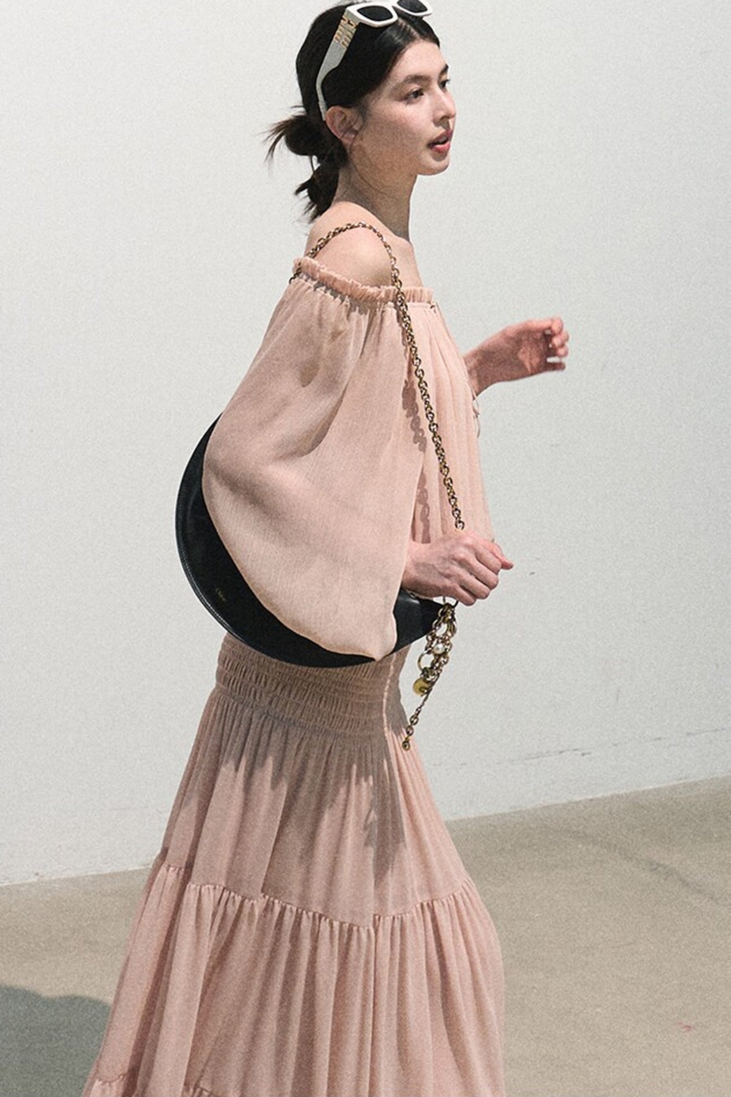Airy Off-Shoulder Chiffon Blouse