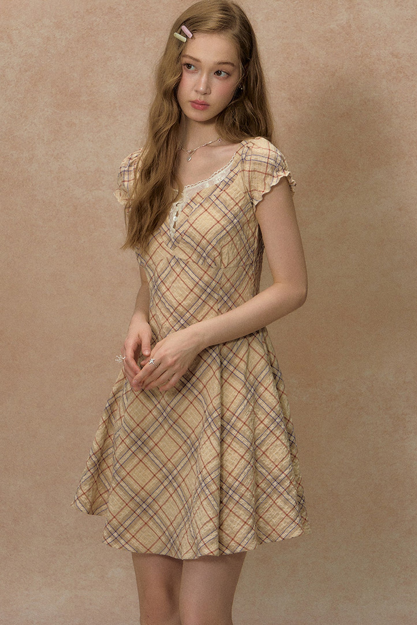 Clear Sky Plaid Lace Dress