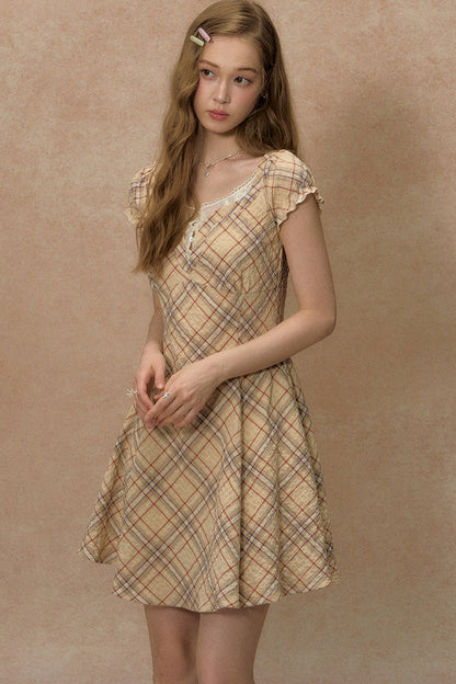 Clear Sky Plaid Lace Dress
