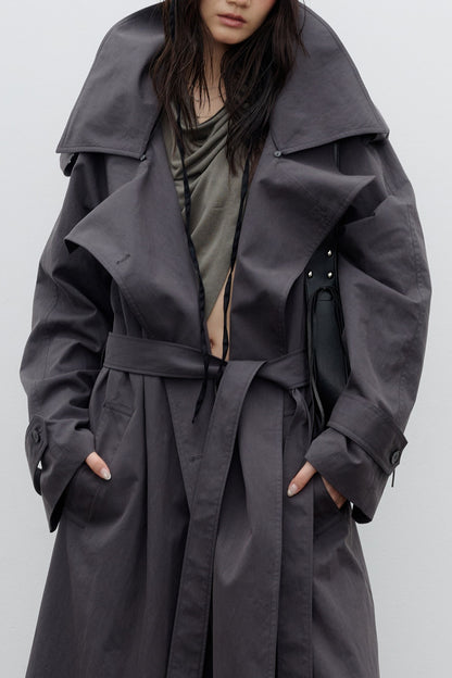 Long Double-Layer Lapel Trench Coat