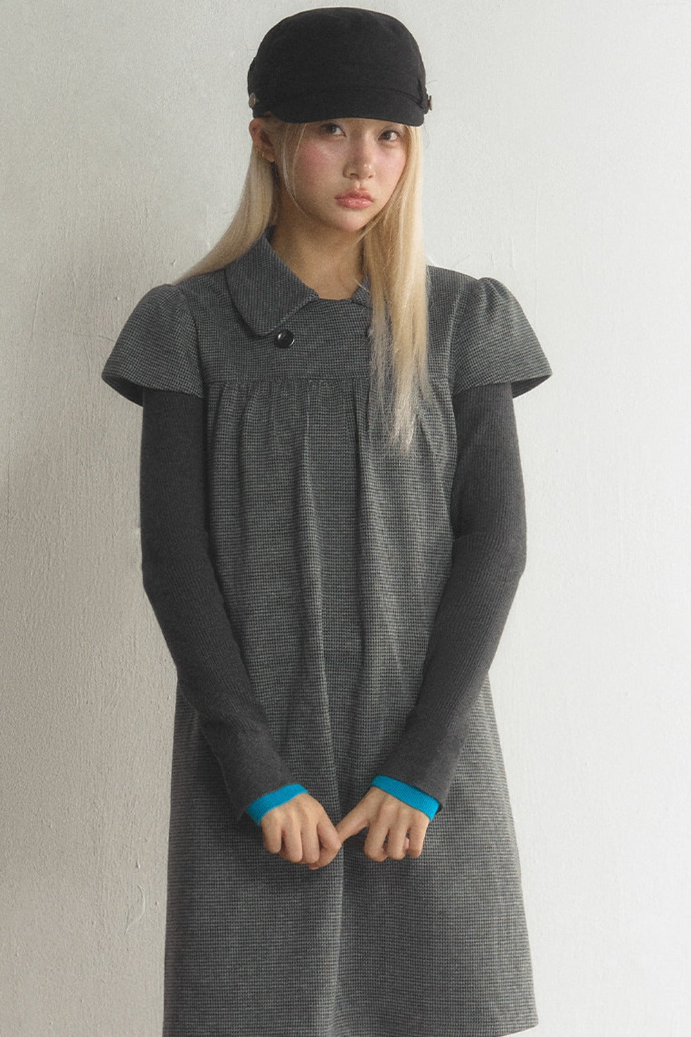 Houndstooth Doll Collar Woolen Dress