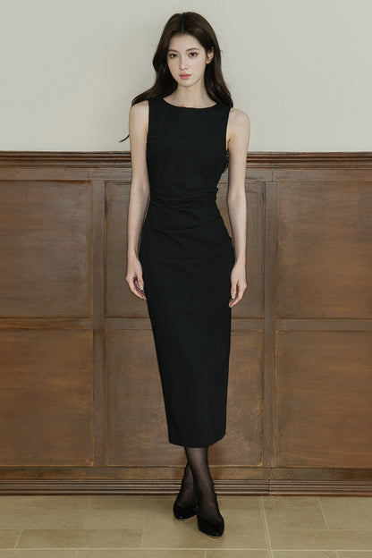 Sleeveless Waist-Cinching Long Dress