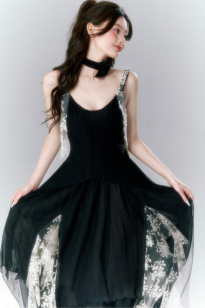 Französisches Gothic-Trägerkleid-und-Rock-Set