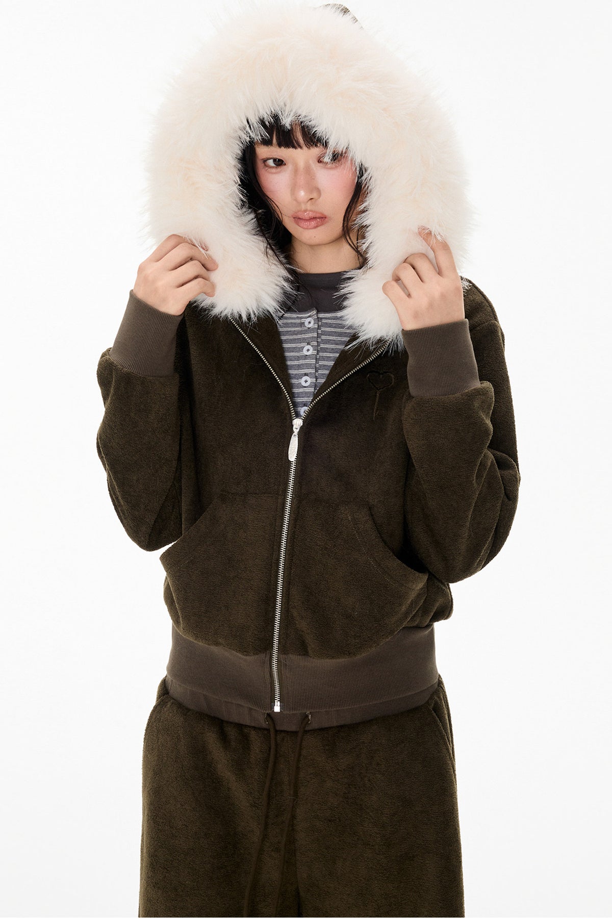 Detachable Fur Hood Jacket and Pants Set-Up