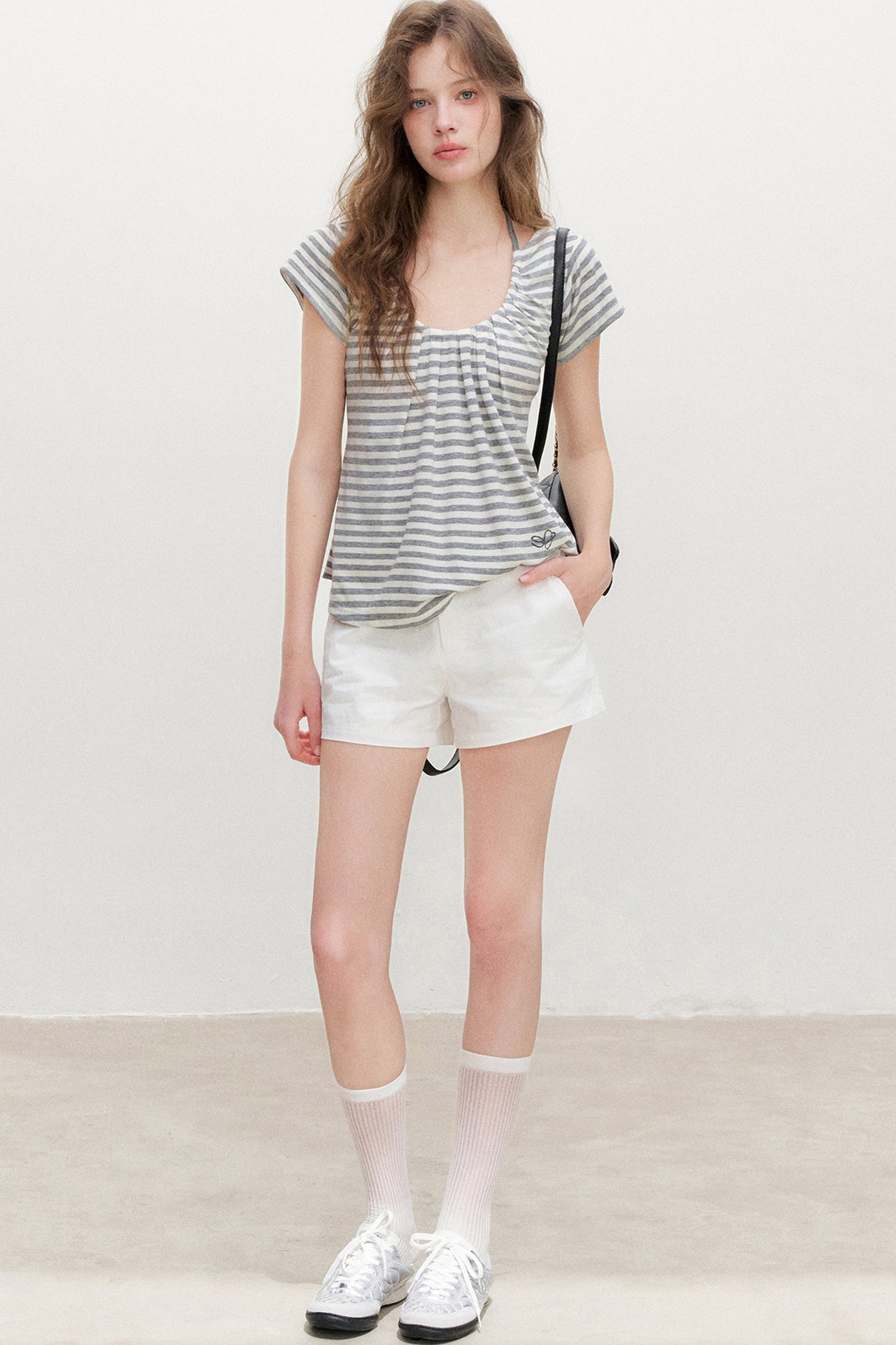 Striped Lyocell Pleated Top