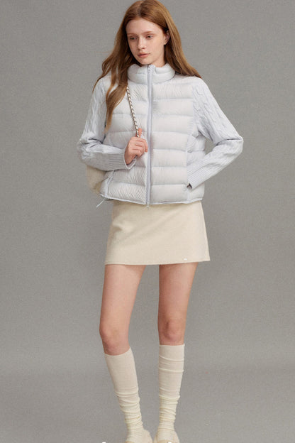 Short Patchwork Ribbed Down Jacket