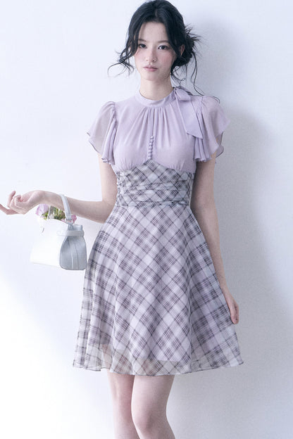 Lavender Plaid Flutter Dress