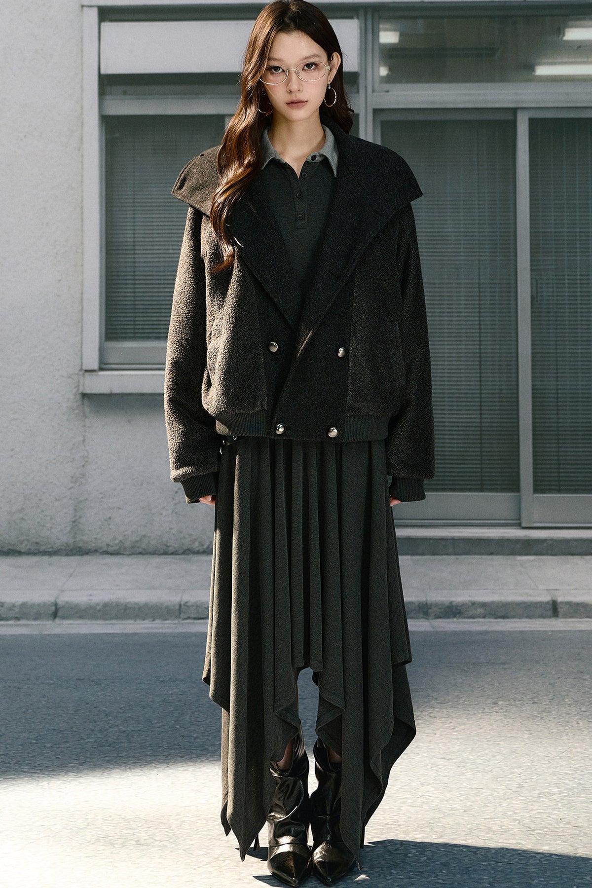Loose Double-Breasted Woolen Jacket